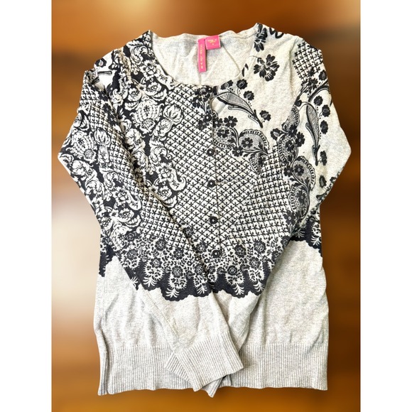 Charolette tarantola Sweaters - Charlotte Tarantola Black White Floral Print Button Up Cardigan Sweater Y2K Chic